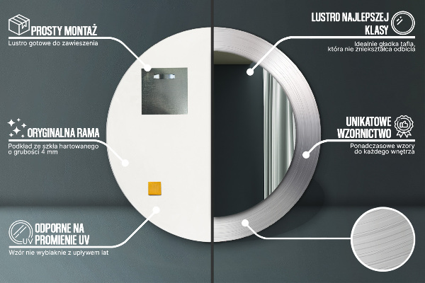 Lustro ścienne dekoracyjne okrągłe Błyszcząca stal