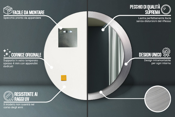 Lustro ścienne dekoracyjne okrągłe Błyszcząca stal