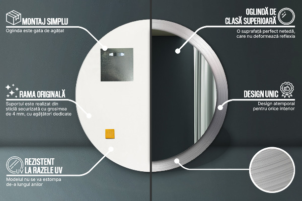 Lustro ścienne dekoracyjne okrągłe Błyszcząca stal