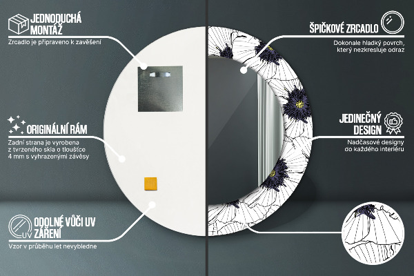 Lustro z drukowaną ramką okrągłe Liniowe kwiaty kompozycja