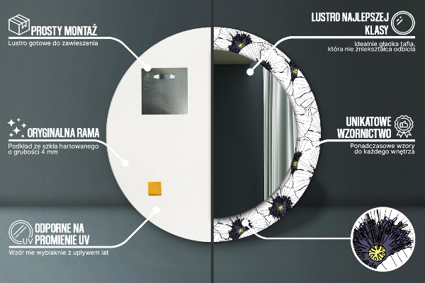 Lustro z drukowaną ramką okrągłe Liniowe kwiaty kompozycja