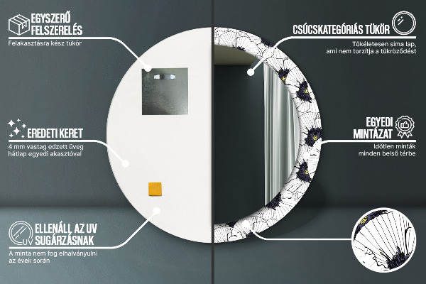 Lustro z drukowaną ramką okrągłe Liniowe kwiaty kompozycja