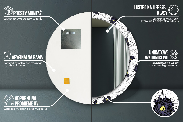 Lustro z drukowaną ramką okrągłe Liniowe kwiaty kompozycja