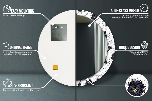 Lustro z drukowaną ramką okrągłe Liniowe kwiaty kompozycja