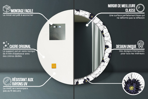 Lustro z drukowaną ramką okrągłe Liniowe kwiaty kompozycja