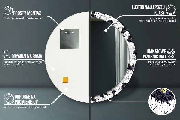 Lustro z drukowaną ramką okrągłe Liniowe kwiaty kompozycja