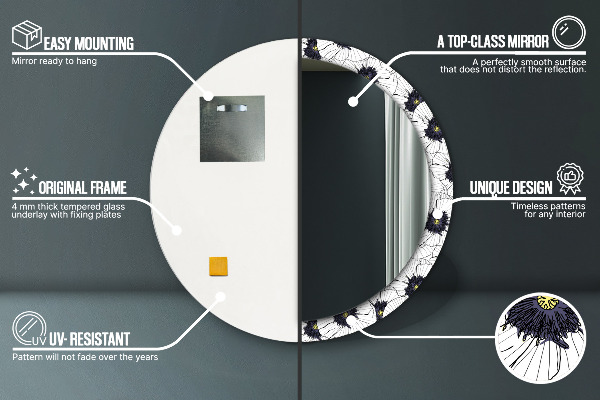 Lustro z drukowaną ramką okrągłe Liniowe kwiaty kompozycja