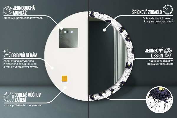 Lustro z drukowaną ramką okrągłe Liniowe kwiaty kompozycja