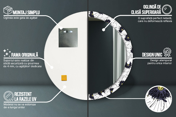 Lustro z drukowaną ramką okrągłe Liniowe kwiaty kompozycja