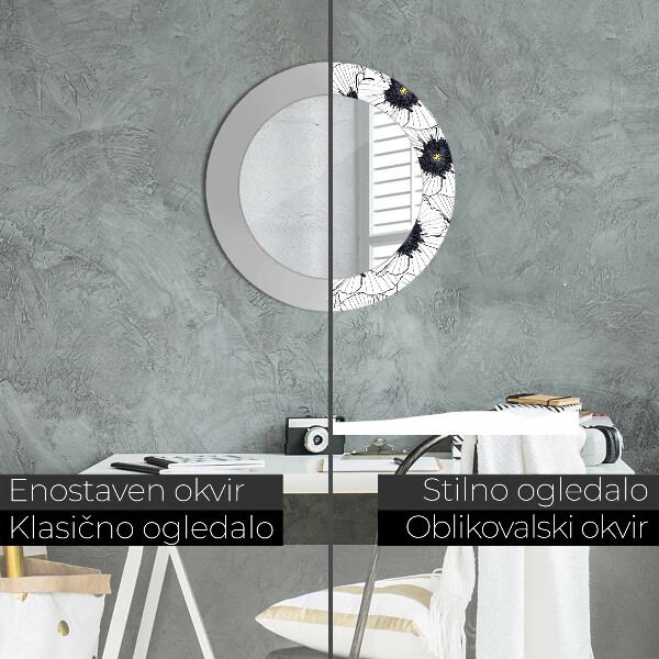 Lustro z drukowaną ramką okrągłe Liniowe kwiaty kompozycja