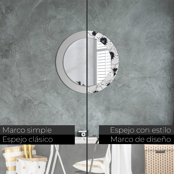 Lustro z drukowaną ramką okrągłe Liniowe kwiaty kompozycja