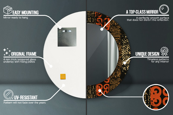 Lustro z drukowaną ramką okrągłe Grunge abstrakcyjny wzór