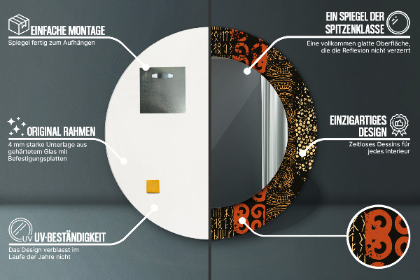 Lustro z drukowaną ramką okrągłe Grunge abstrakcyjny wzór