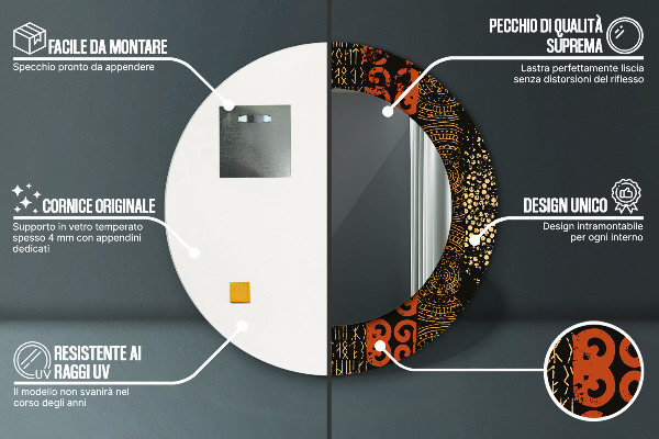 Lustro z drukowaną ramką okrągłe Grunge abstrakcyjny wzór