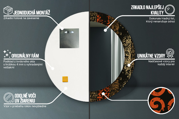 Lustro z drukowaną ramką okrągłe Grunge abstrakcyjny wzór