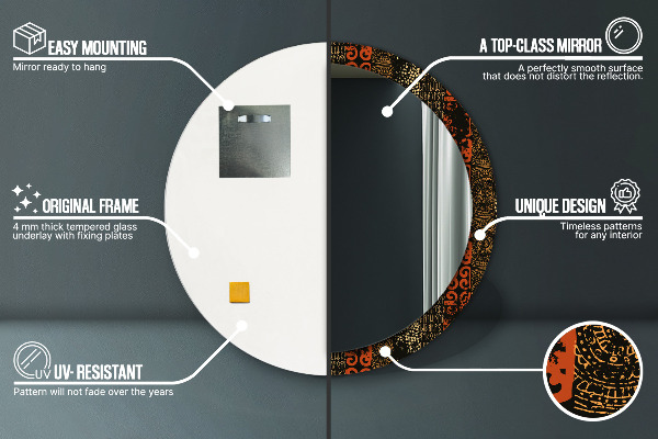 Lustro z drukowaną ramką okrągłe Grunge abstrakcyjny wzór