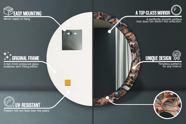 Lustro ścienne dekoracyjne okrągłe Ciemne tropikalne liście