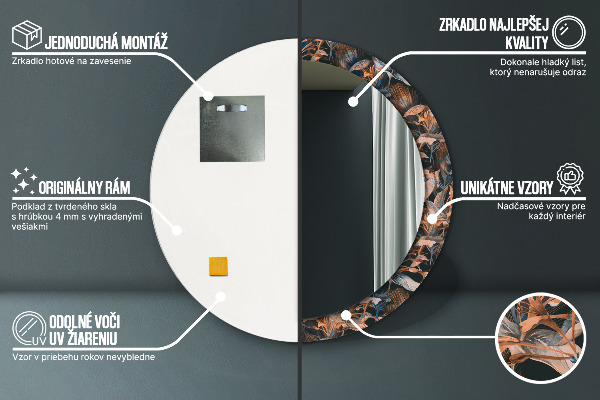 Lustro ścienne dekoracyjne okrągłe Ciemne tropikalne liście