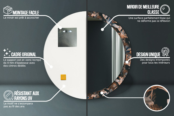 Lustro ścienne dekoracyjne okrągłe Ciemne tropikalne liście