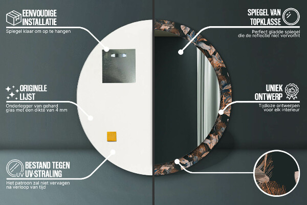 Lustro ścienne dekoracyjne okrągłe Ciemne tropikalne liście