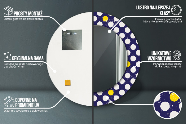Lustro z drukowaną ramką okrągłe Retro kropki