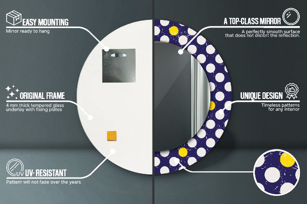 Lustro z drukowaną ramką okrągłe Retro kropki