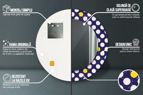 Lustro z drukowaną ramką okrągłe Retro kropki