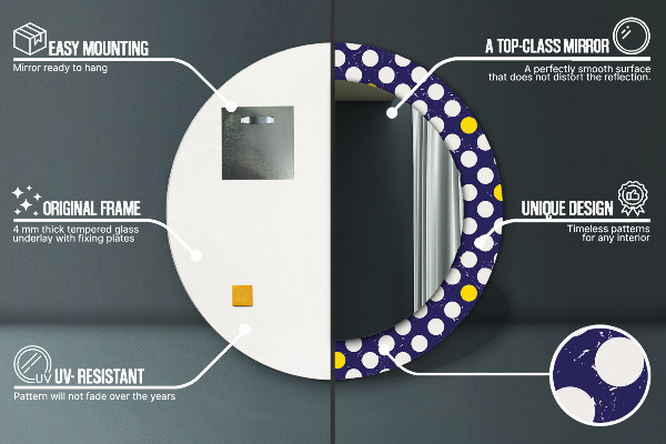 Lustro z drukowaną ramką okrągłe Retro kropki