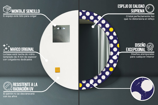 Lustro z drukowaną ramką okrągłe Retro kropki