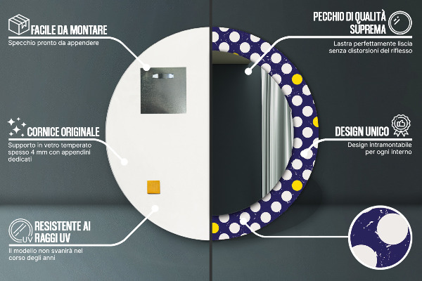 Lustro z drukowaną ramką okrągłe Retro kropki