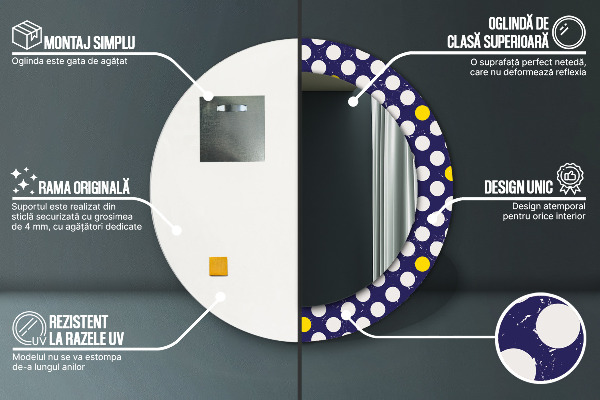 Lustro z drukowaną ramką okrągłe Retro kropki