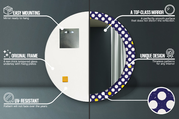 Lustro z drukowaną ramką okrągłe Retro kropki