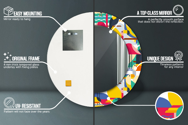 Lustro ścienne dekoracyjne okrągłe Geometryczne tropikalne ptaki