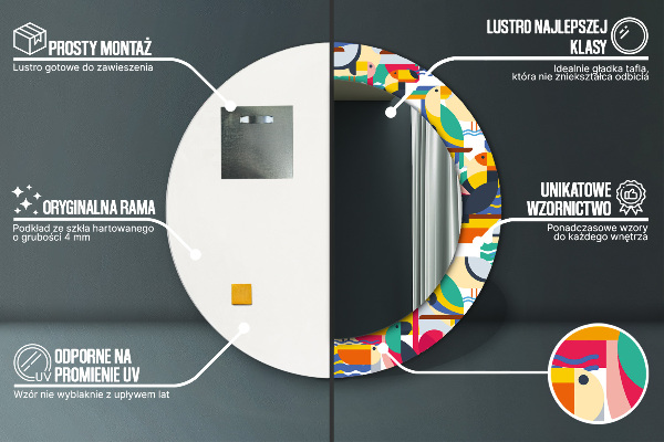 Lustro ścienne dekoracyjne okrągłe Geometryczne tropikalne ptaki