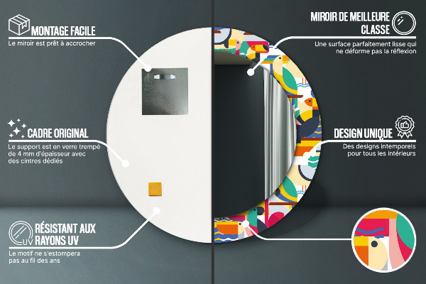 Lustro ścienne dekoracyjne okrągłe Geometryczne tropikalne ptaki
