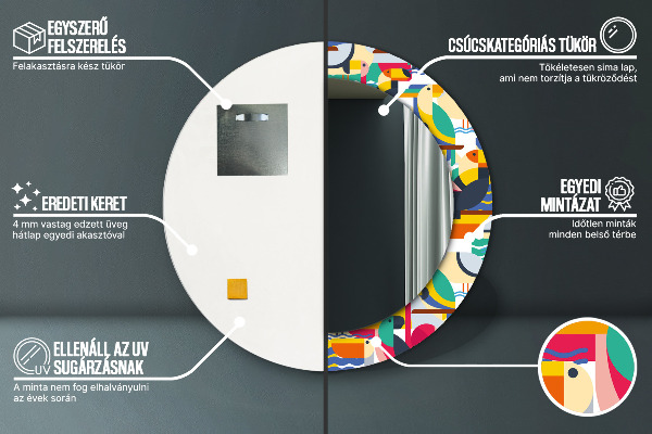 Lustro ścienne dekoracyjne okrągłe Geometryczne tropikalne ptaki