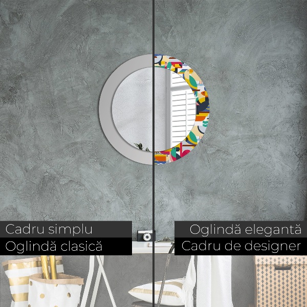 Lustro ścienne dekoracyjne okrągłe Geometryczne tropikalne ptaki