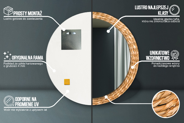 Lustro ścienne dekoracyjne okrągłe Tekstura trzciny