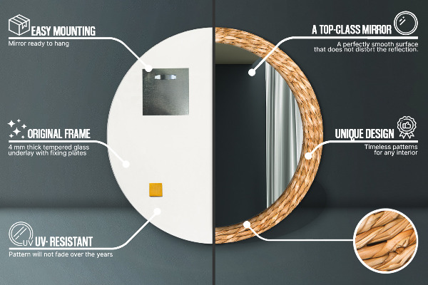 Lustro ścienne dekoracyjne okrągłe Tekstura trzciny