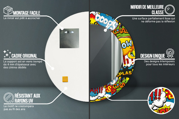 Lustro ścienne dekoracyjne okrągłe Wzór w stylu komiksowym