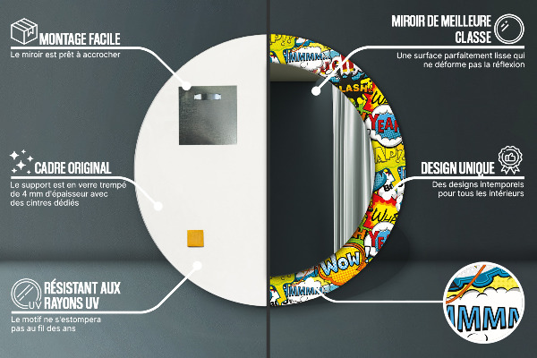 Lustro ścienne dekoracyjne okrągłe Wzór w stylu komiksowym