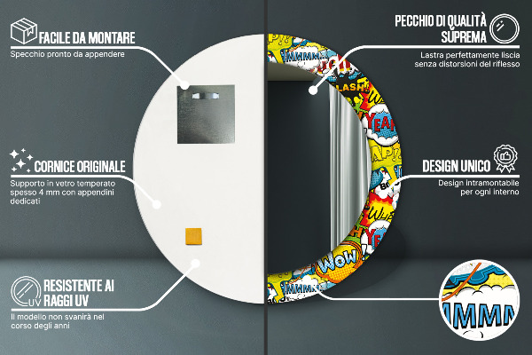 Lustro ścienne dekoracyjne okrągłe Wzór w stylu komiksowym