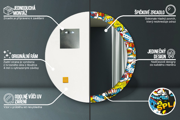 Lustro ścienne dekoracyjne okrągłe Wzór w stylu komiksowym