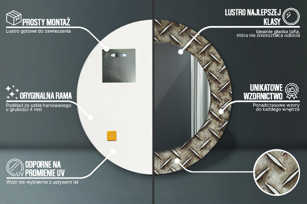 Lustro ramka z nadrukiem okrągłe Stalowa tekstura