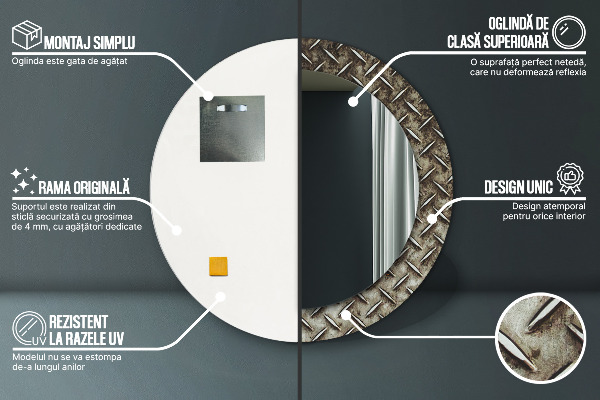 Lustro ramka z nadrukiem okrągłe Stalowa tekstura