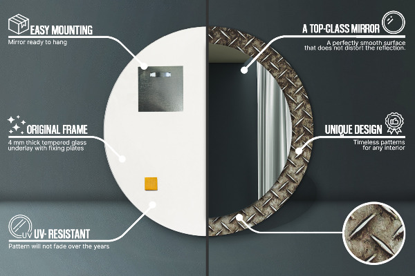 Lustro ramka z nadrukiem okrągłe Stalowa tekstura