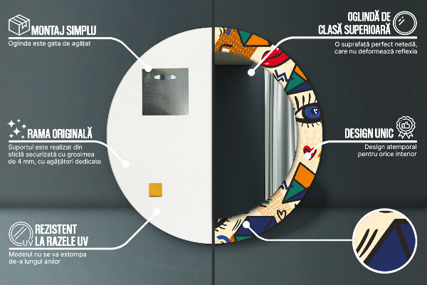 Lustro ramka z nadrukiem okrągłe Styl pop art