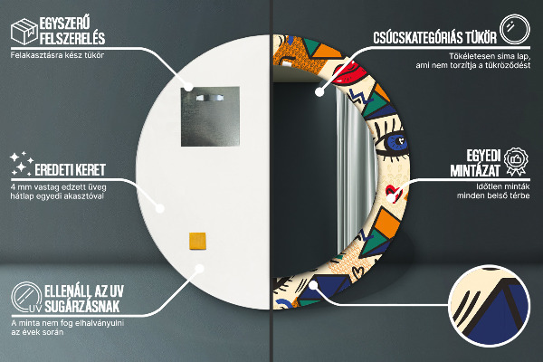 Lustro ramka z nadrukiem okrągłe Styl pop art