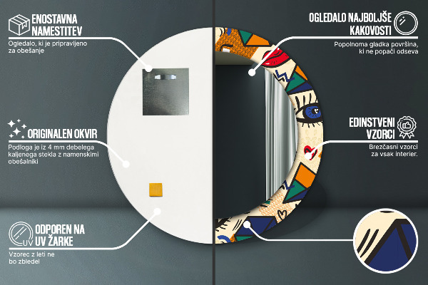 Lustro ramka z nadrukiem okrągłe Styl pop art