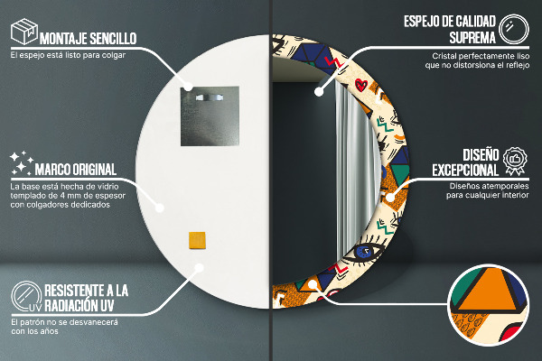 Lustro ramka z nadrukiem okrągłe Styl pop art